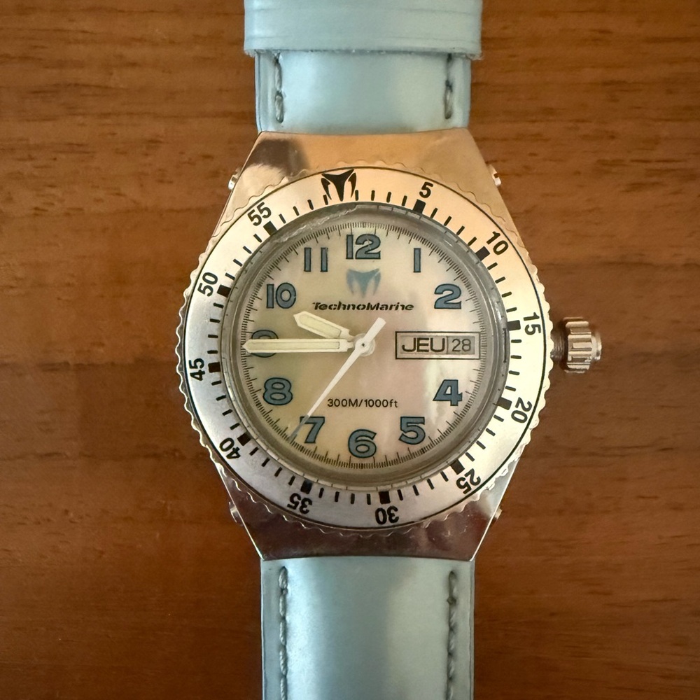 Technomarine Silver and Light Blue Watch